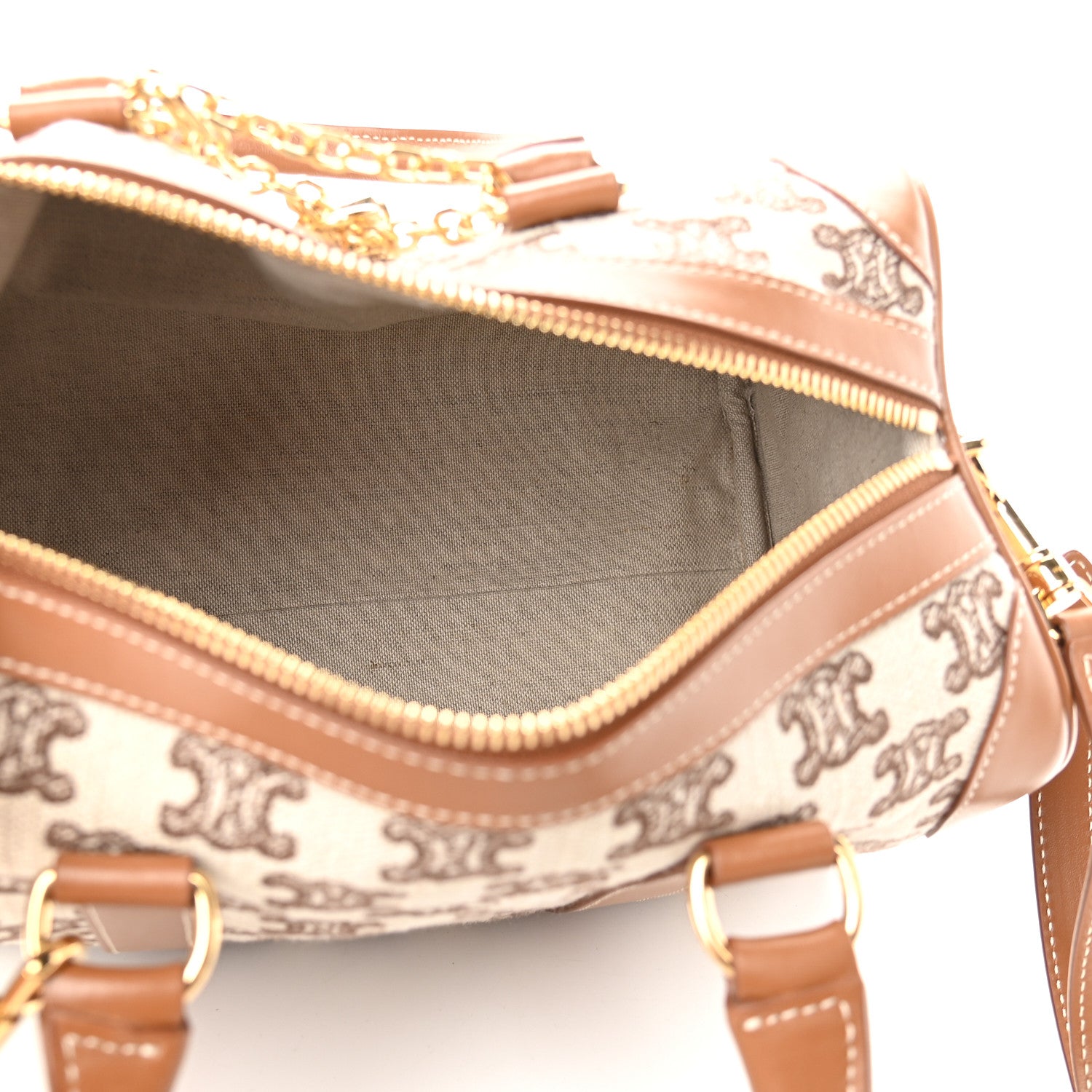 Celine Triomphe Textile Calfskin Small Boston Bag Brown 4 of 7