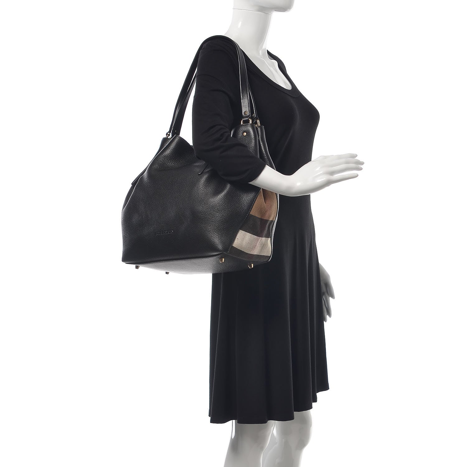Burberry Grainy Calfskin House Check Medium Maidstone Black 2 of 9