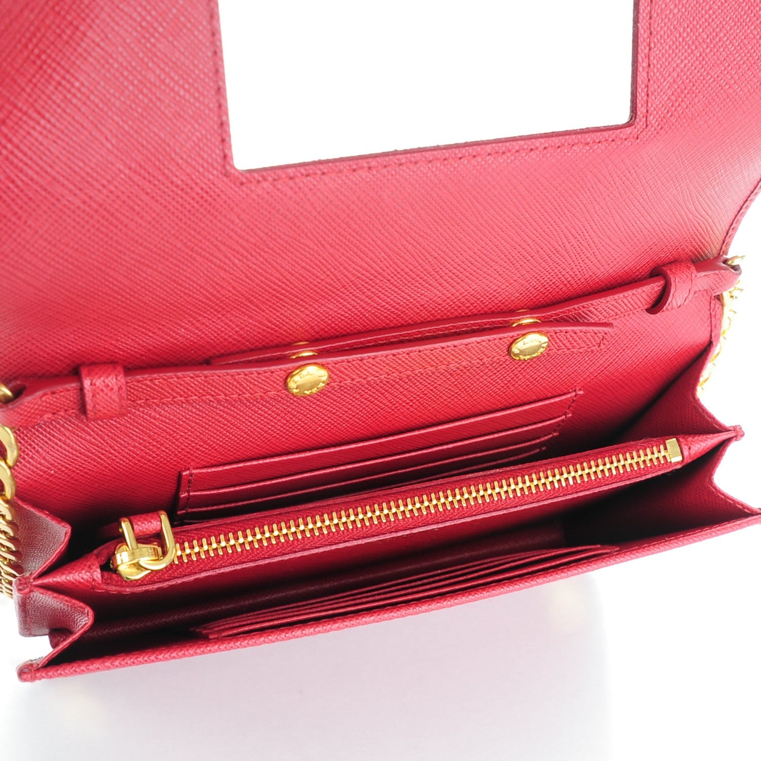 Prada Saffiano Lux Chain Wallet Fuoco 5 of 6
