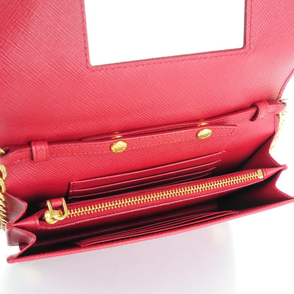 Prada Saffiano Lux Chain Wallet Fuoco 5 of 6