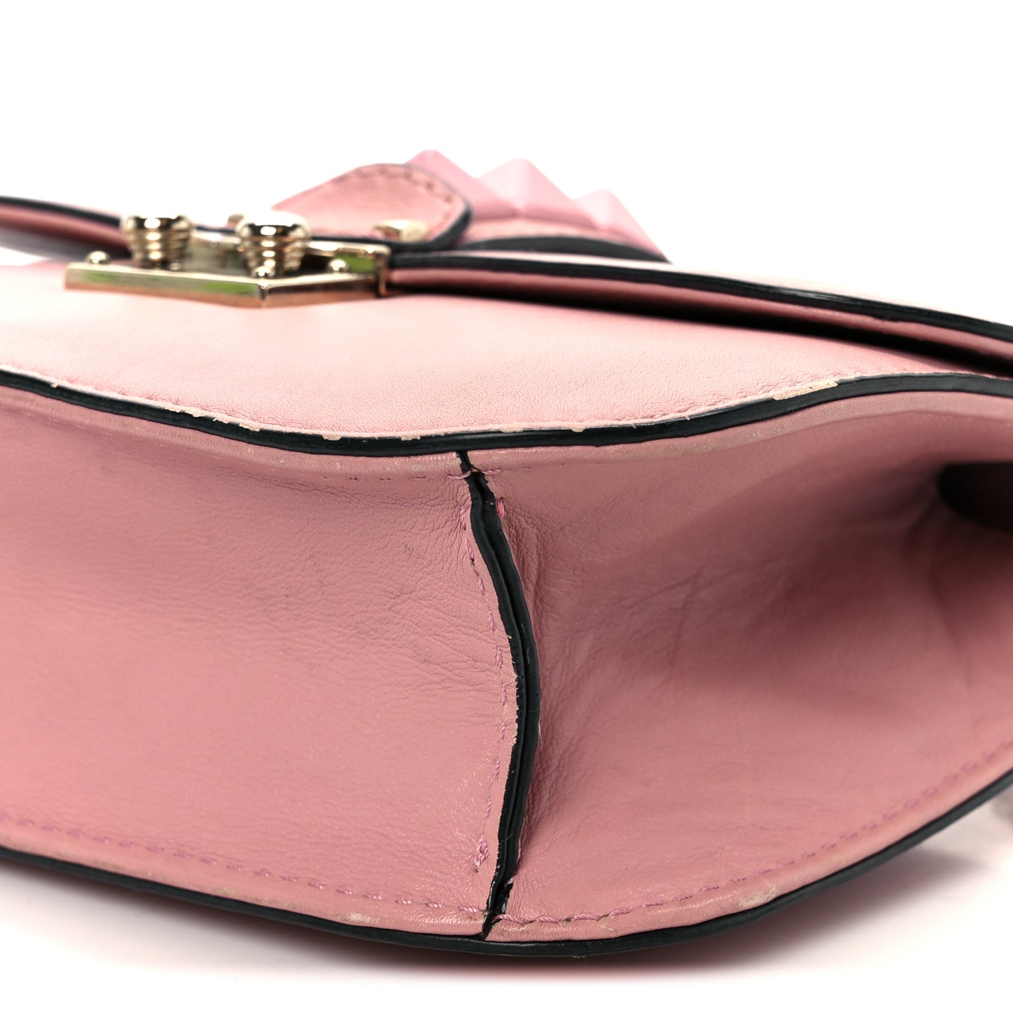 Vitello Enamel Small Glam Lock Rockstud Flap Water Rose