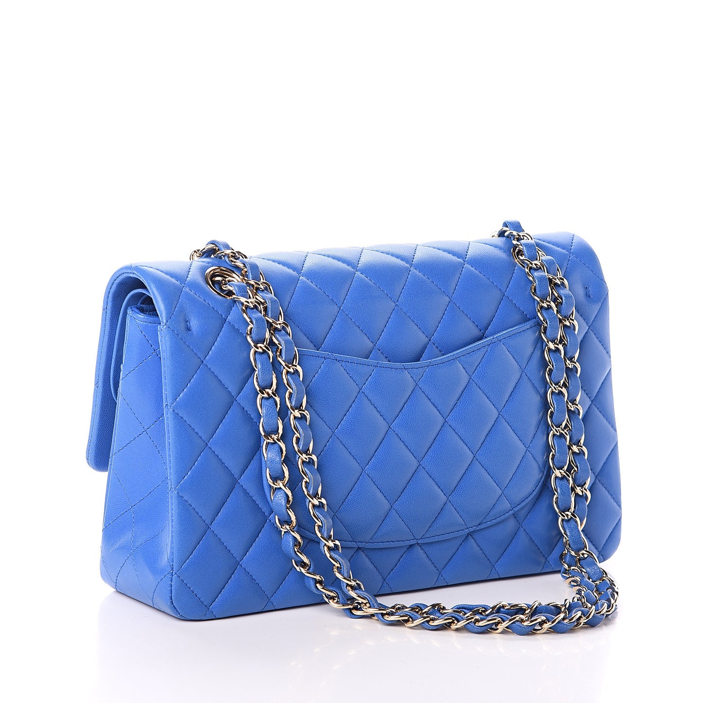Lambskin Quilted Medium Double Flap Blue