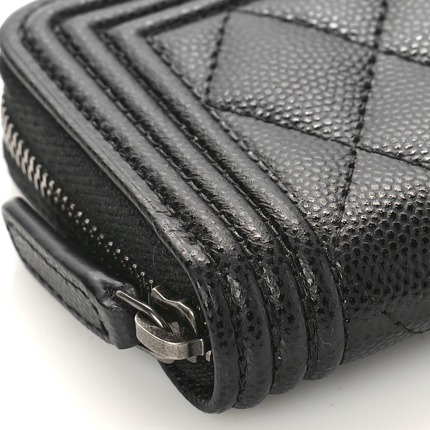 Caviar Quilted Boy Zip Around Coin Purse Wallet Black