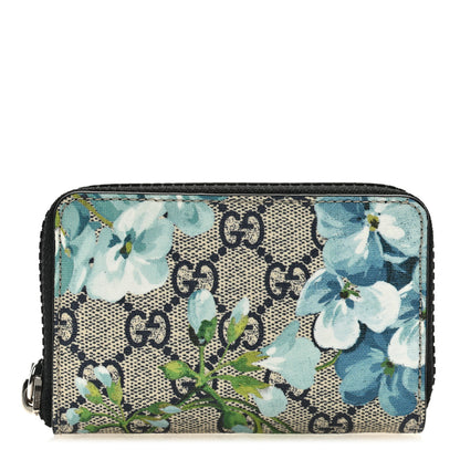 Gucci GG Supreme Monogram Blooms Zip Around Card Case Wallet Beige Blue Navy 2 of 6
