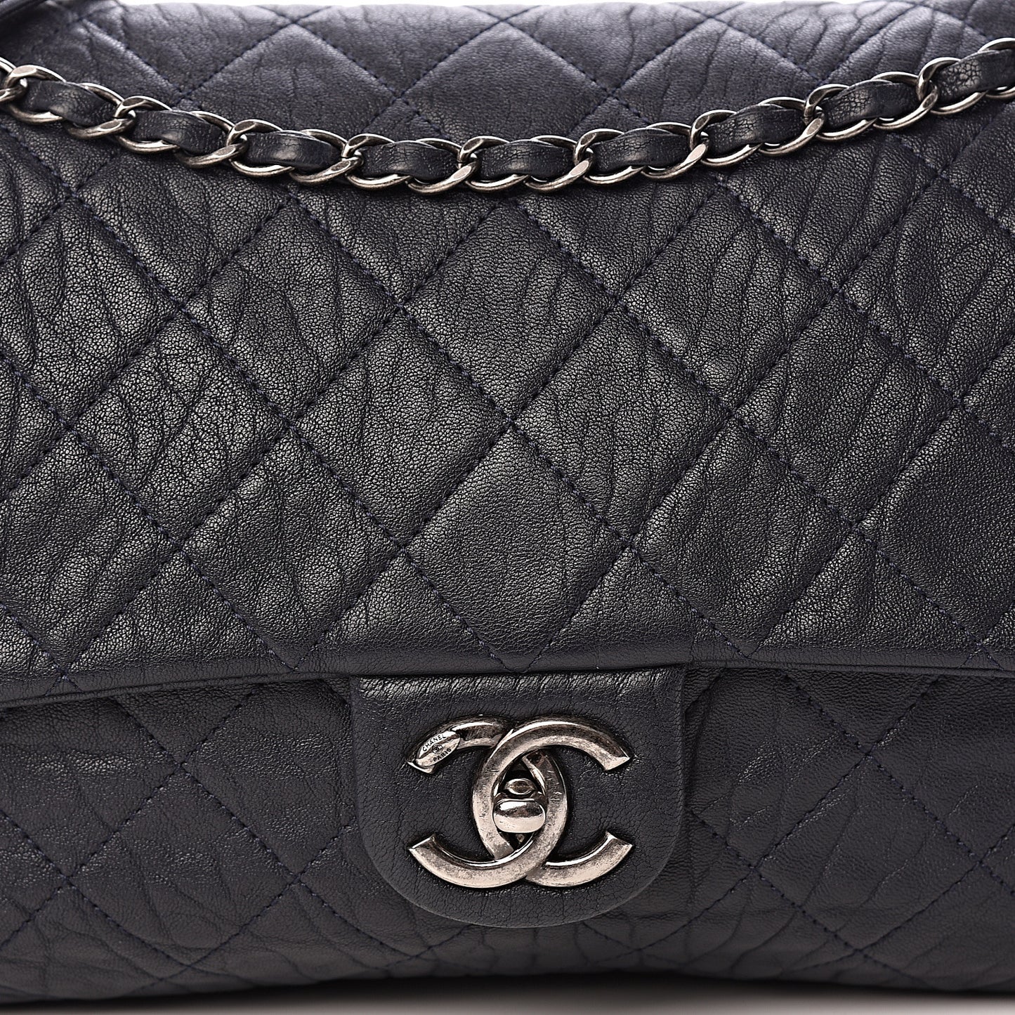 Sheepskin Quilted Jumbo Easy Flap Navy Blue