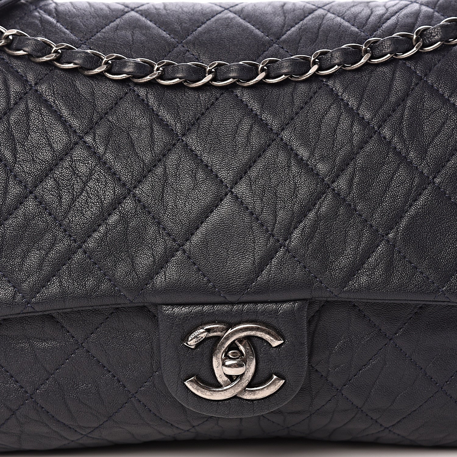 Chanel Sheepskin Quilted Jumbo Easy Flap Navy Blue 8 of 18