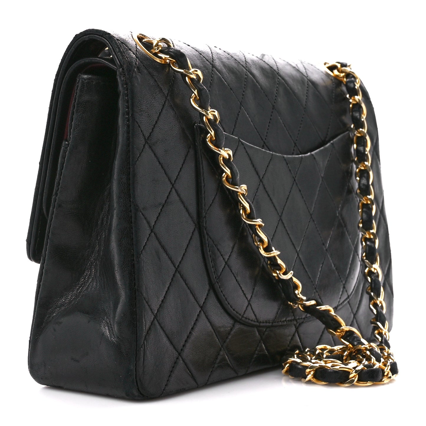 Lambskin Quilted Medium Double Flap Black