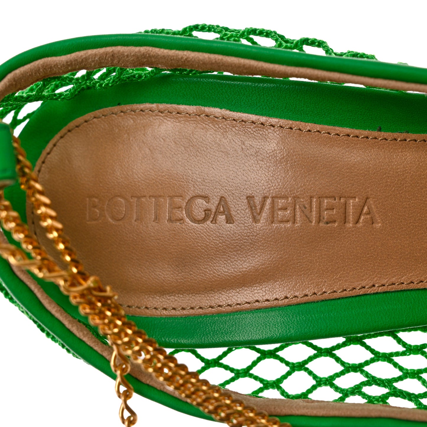 Mesh Calfskin Stretch Chain Strap 90mm Pumps 36.5 Parakeet