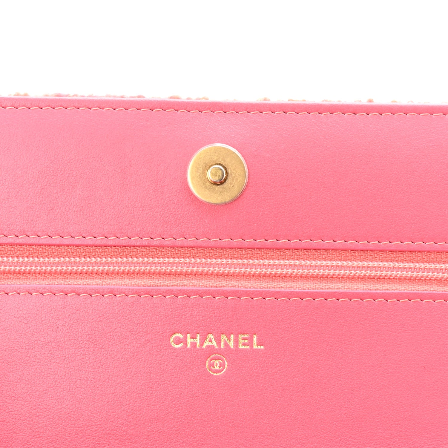 Chanel Wool Tweed Lambskin Quilted Chanel 19 Wallet On Chain WOC Coral Pink 6 of 11