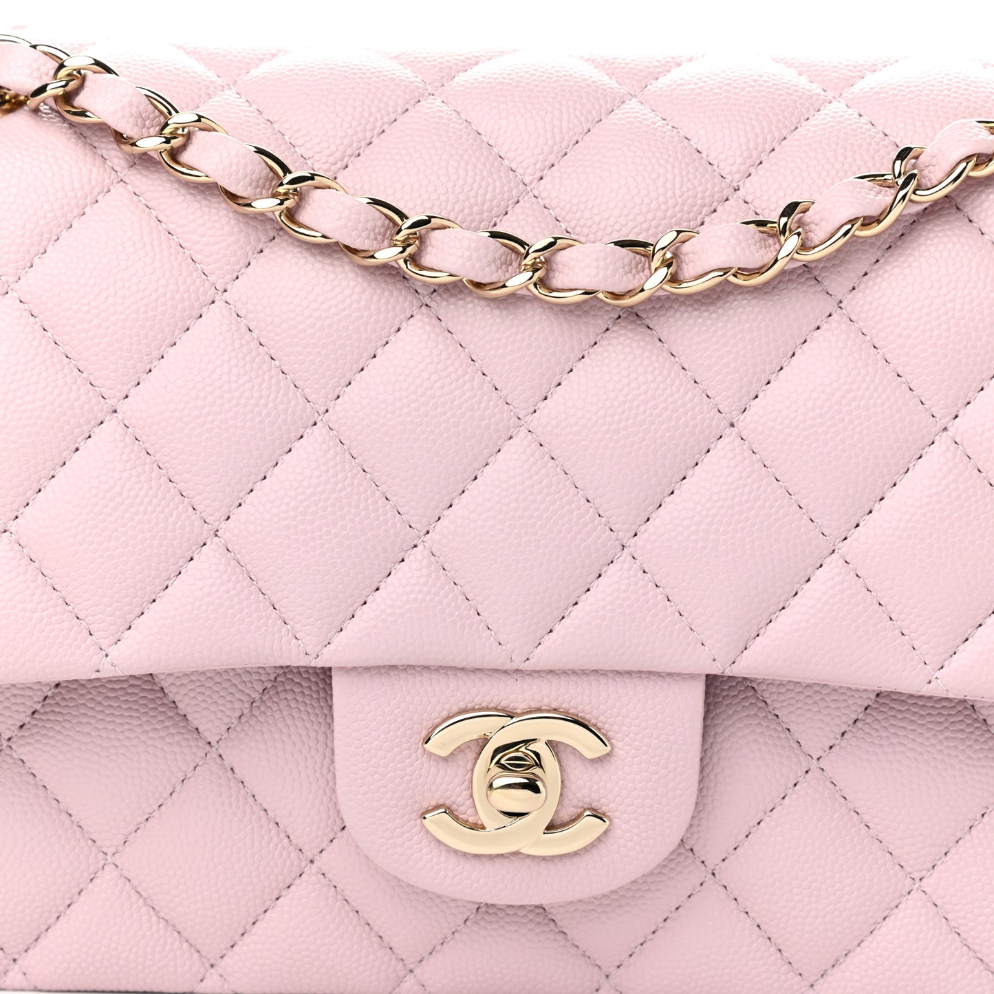 Caviar Quilted Medium Double Flap Light Pink