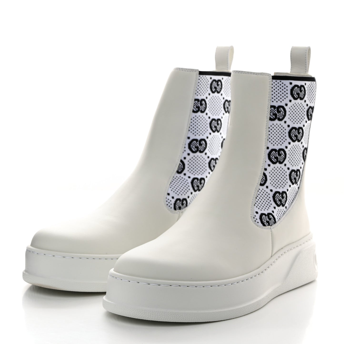 Dali Soft Calfskin Technical Jersey Knit GG Monogram Ankle Boots 40.5 White Great White Black