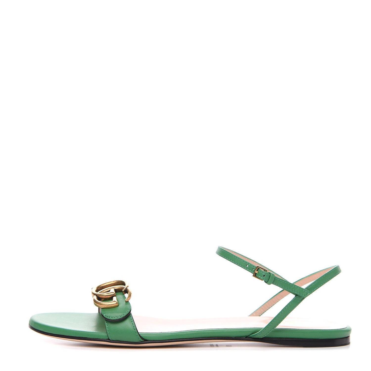 Gucci Lifford Calfskin GG Marmont Ankle Wrap Flat Sandals 39 New Shamarock 1 of 7