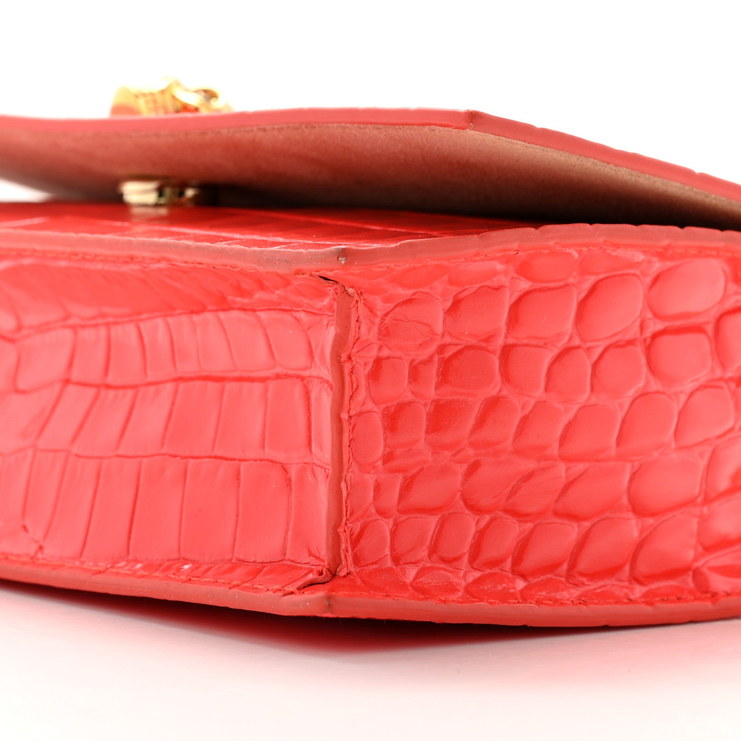 Alexander McQueen Calfskin Crocodile Embossed Skull Mini Crossbody Bag Coral 9 of 10
