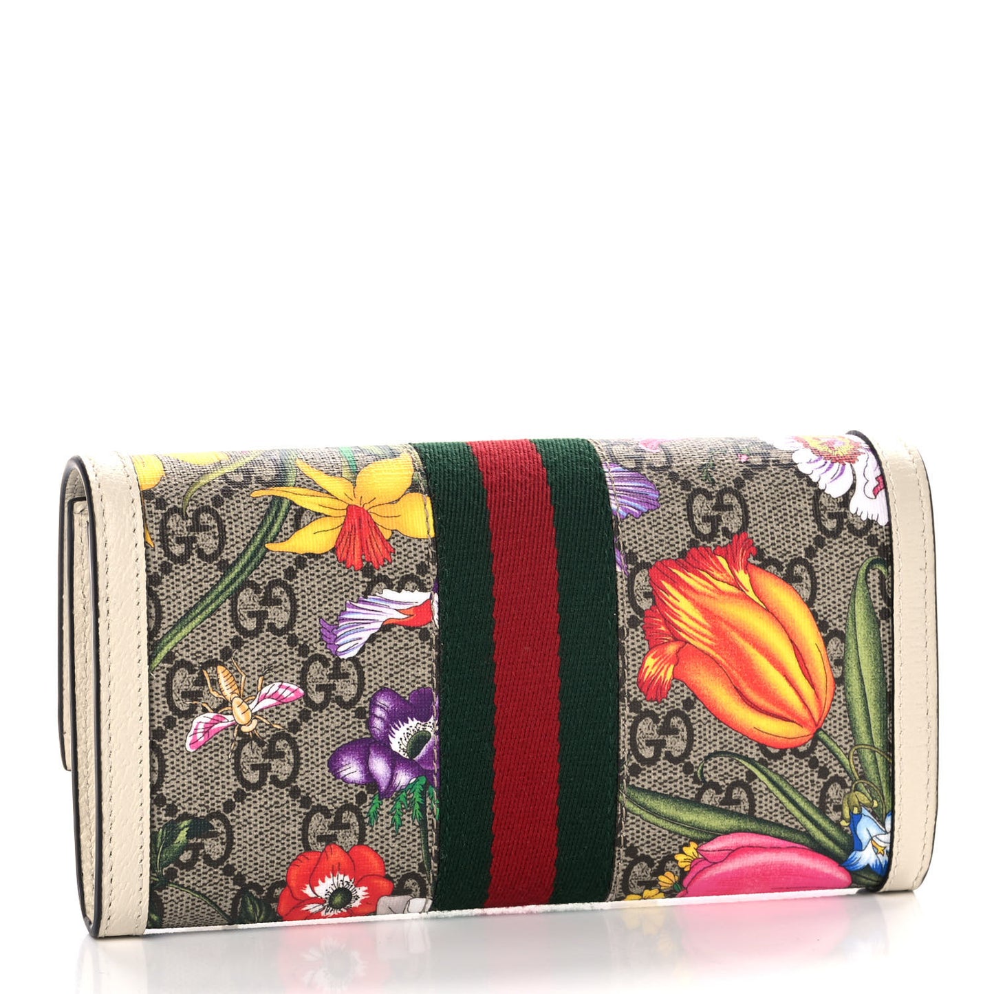GG Supreme Monogram Flora Web Ophidia Continental Wallet White