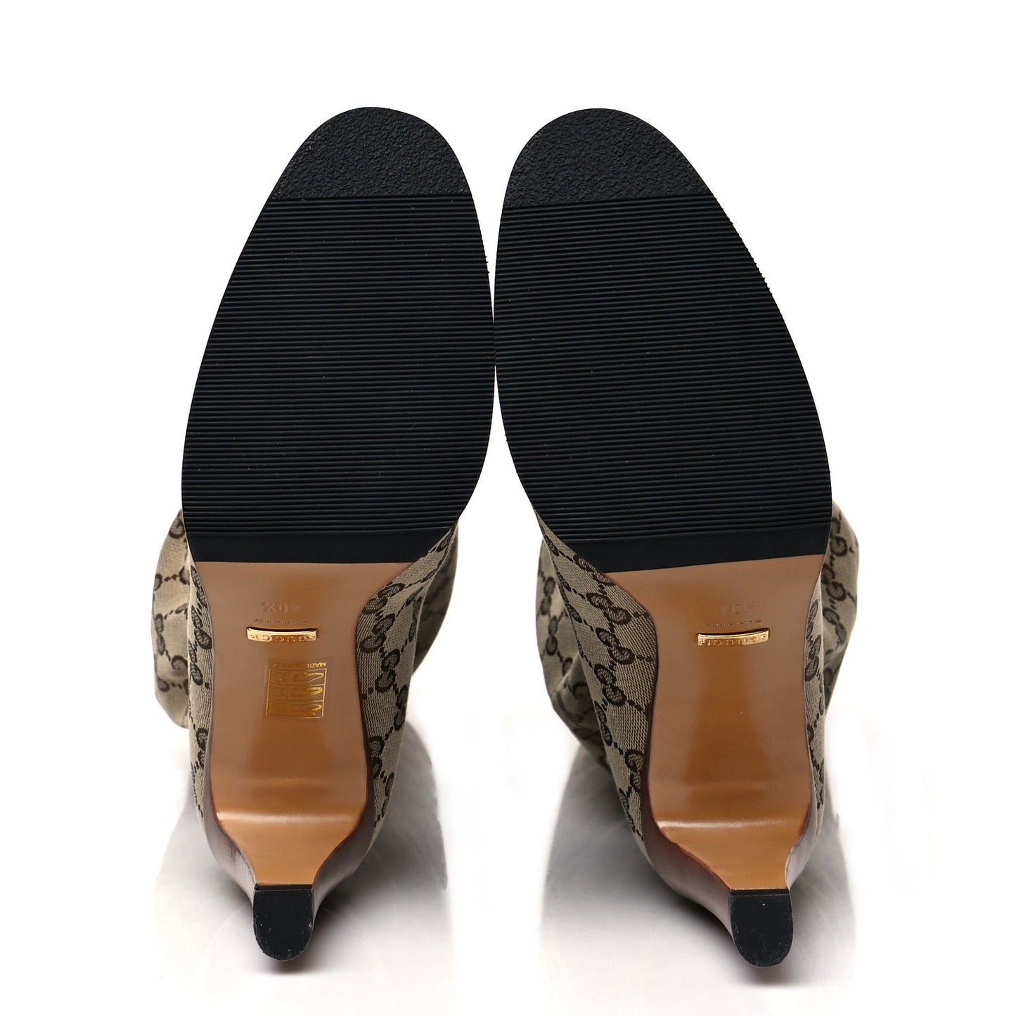 Monogram Lisa Mid Heel Boots 40.5 Beige Ebony