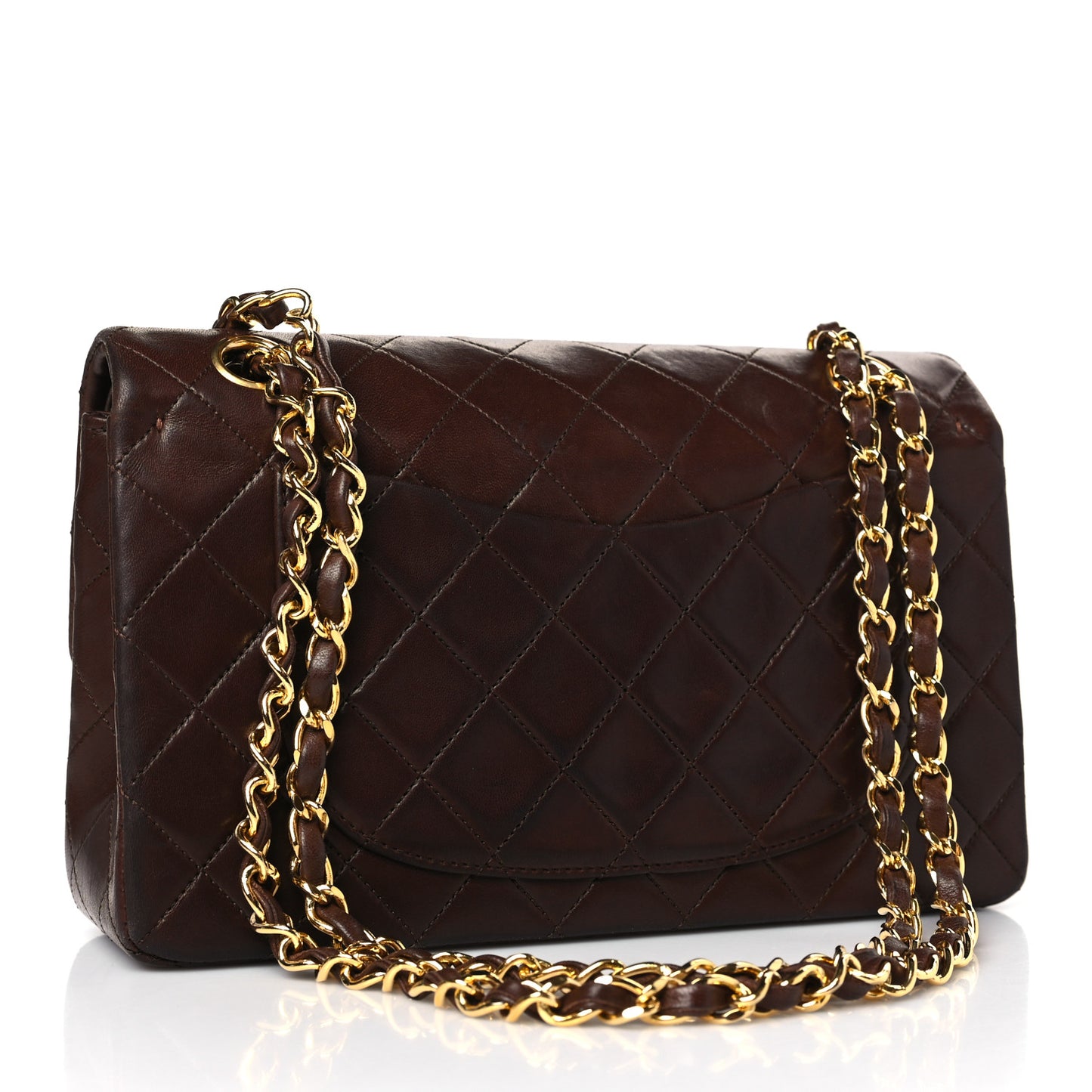 Lambskin Quilted Small Double Flap Dark Brown