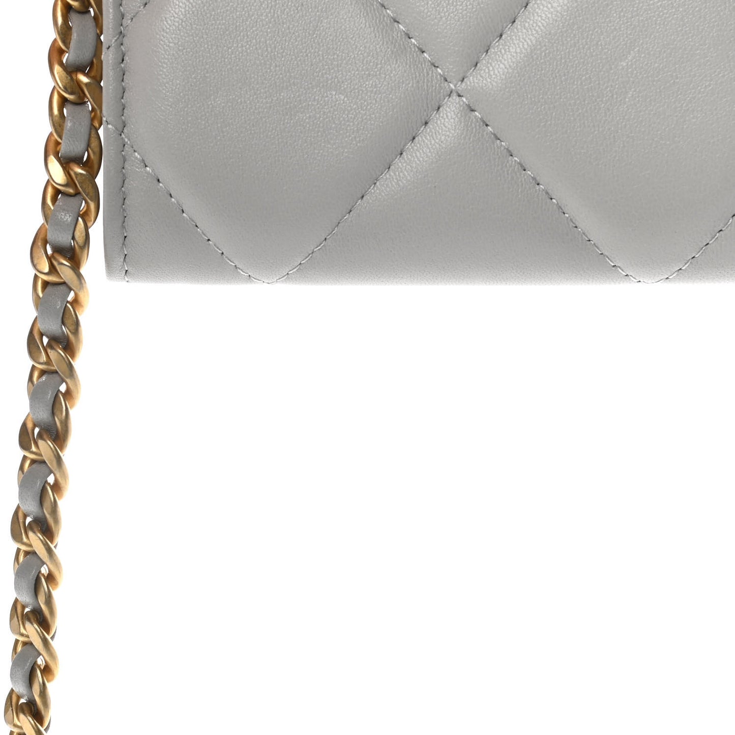Lambskin Quilted Chanel 19 Flap Coin Purse With Chain Grey