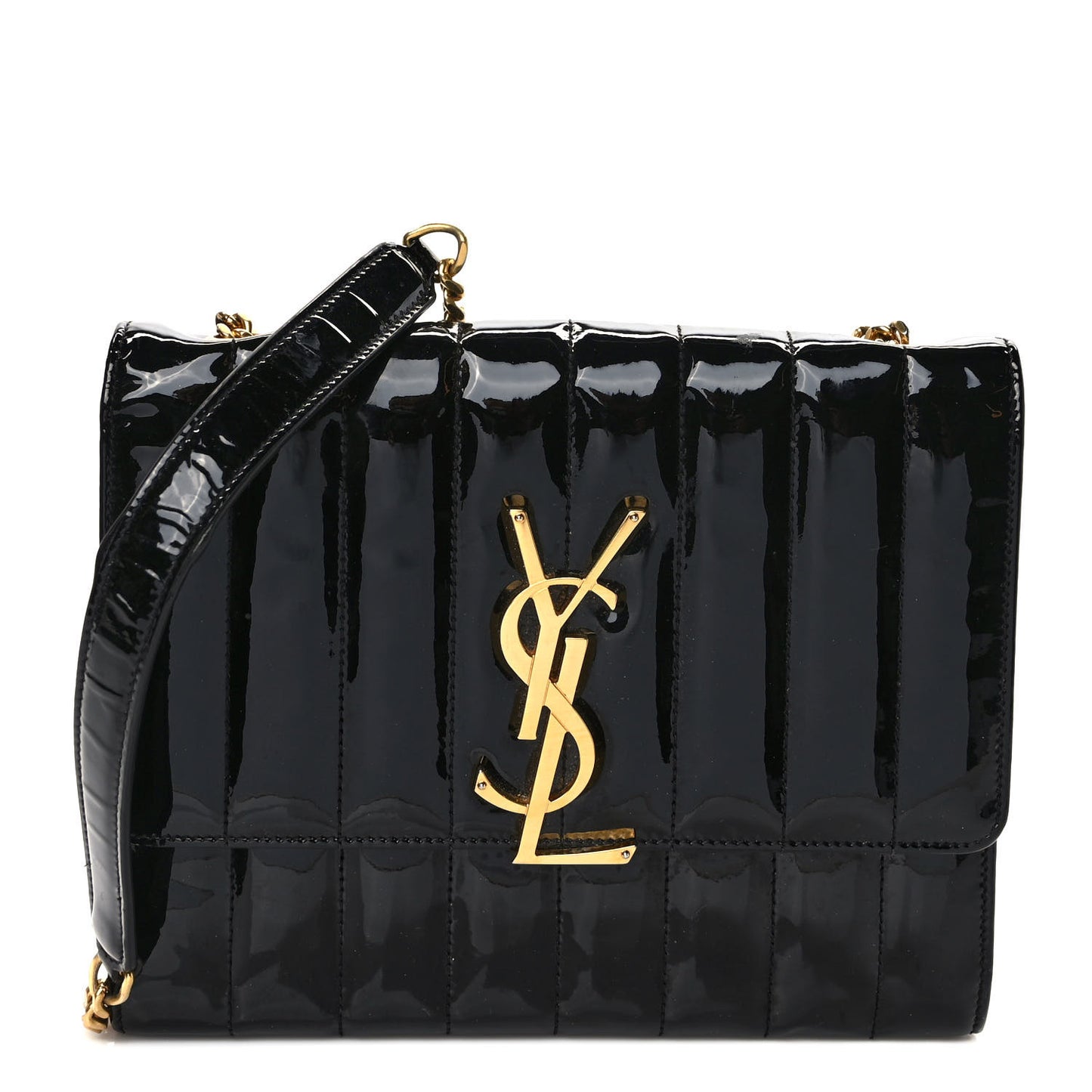 Patent Calfskin Matelasse Monogram Vicky Chain Wallet Black