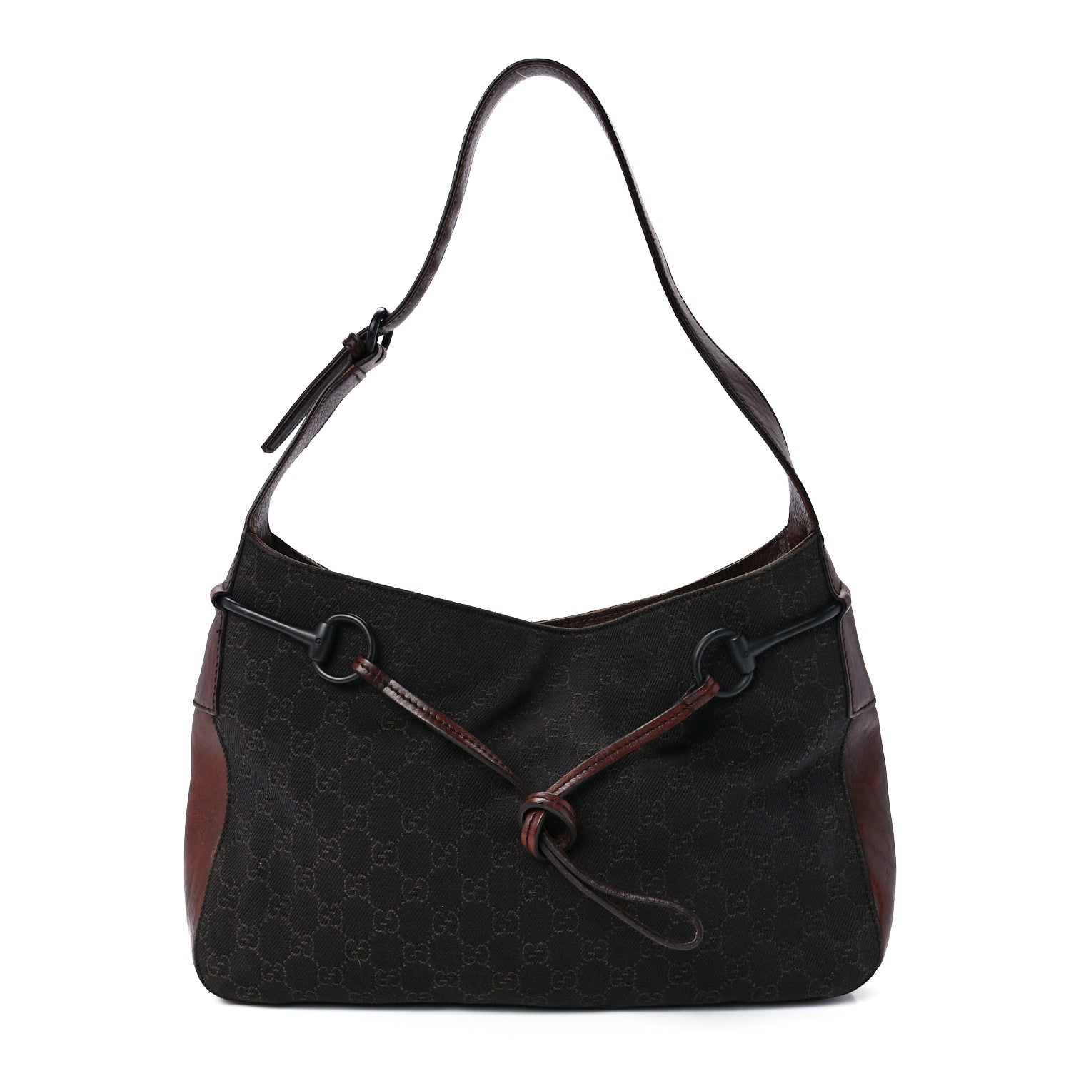 Gucci Monogram Canvas Horsebit Drawstring Hobo Brown 1 of 11