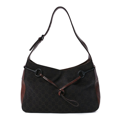 Gucci Monogram Canvas Horsebit Drawstring Hobo Brown 1 of 11