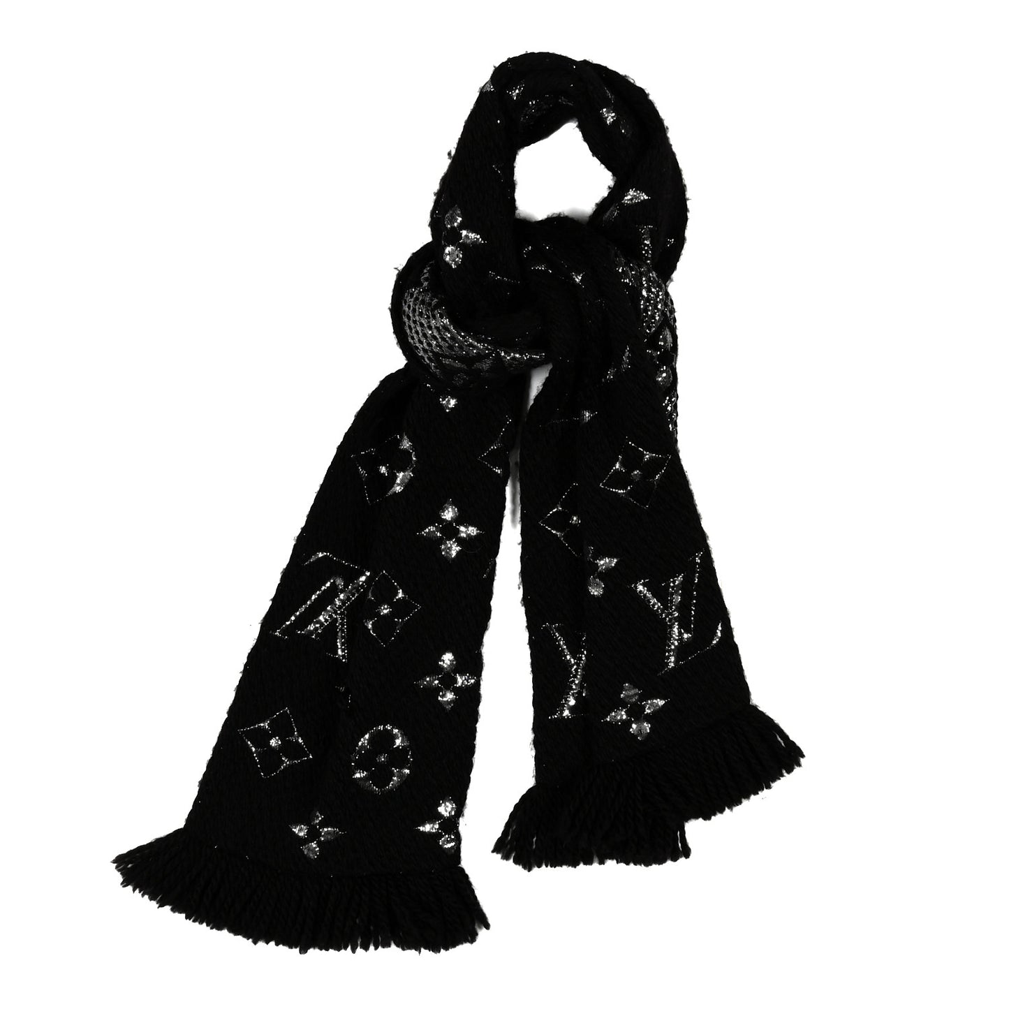 Wool Silk Logomania Shine Scarf Black