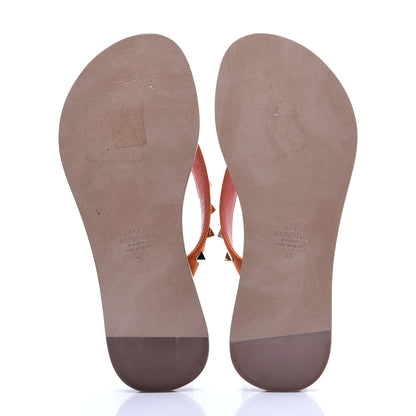 Valentino Garavani Satin Calfskin Rockstud Thong Sandals 36 Orange 9 of 11