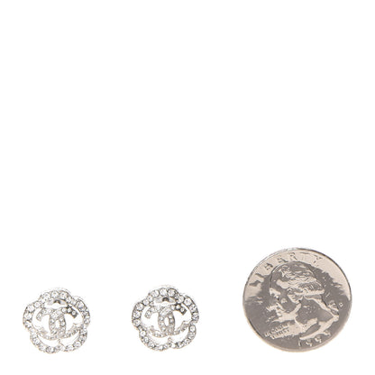 Chanel Crystal Coco Flapper Camellia CC Stud Earrings Silver 2 of 5