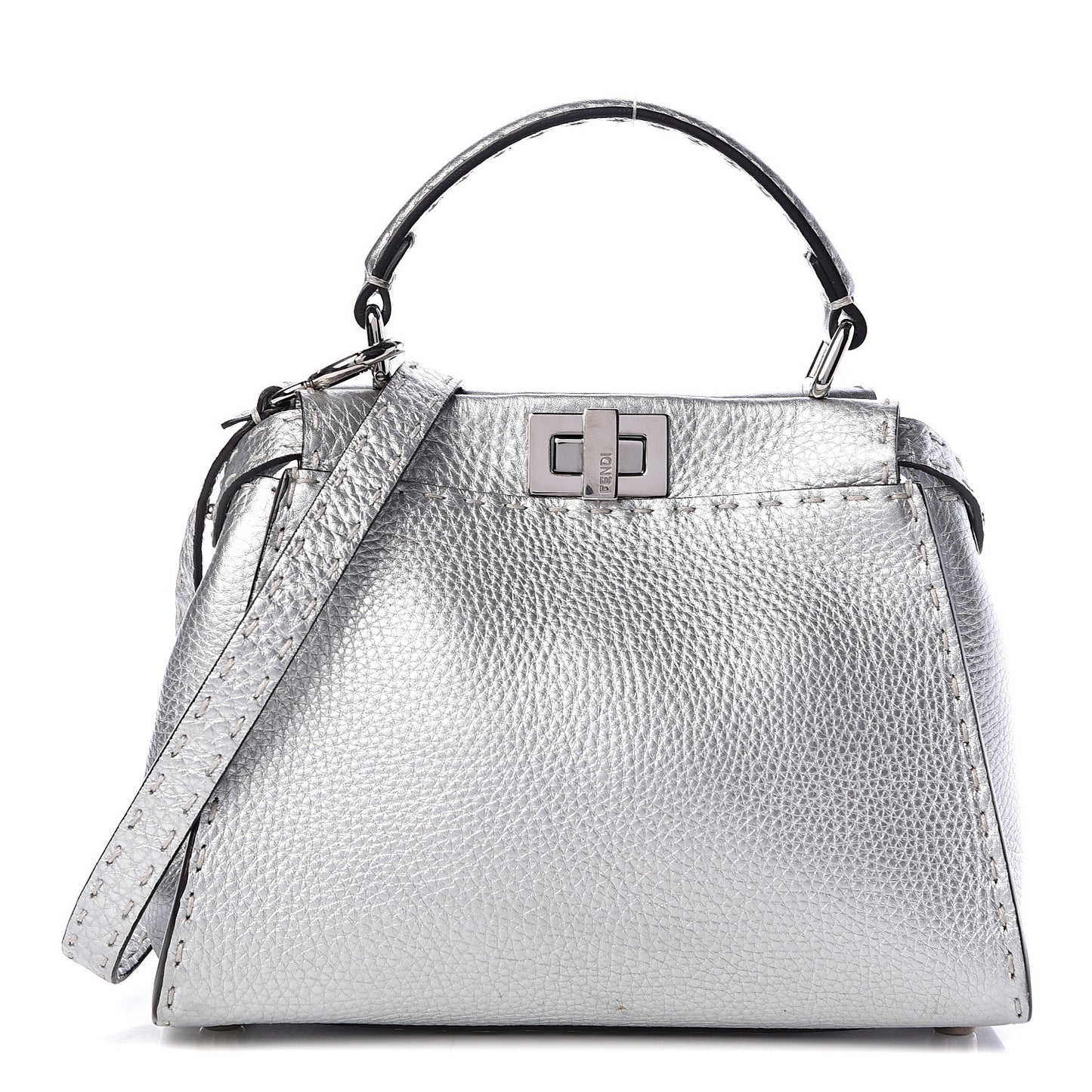 Cuoio Romano Lux Selleria Mini Peekaboo Iconic Satchel Argento