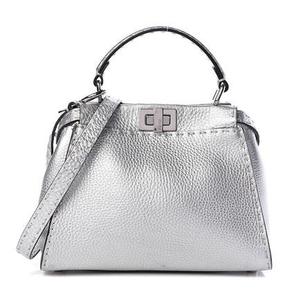 Fendi Cuoio Romano Lux Selleria Mini Peekaboo Iconic Satchel Argento 1 of 13