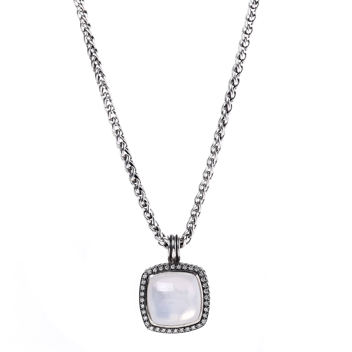 Sterling Silver Diamond Moonstone 20mm Moonlight Ice Enhancer Pendant Necklace