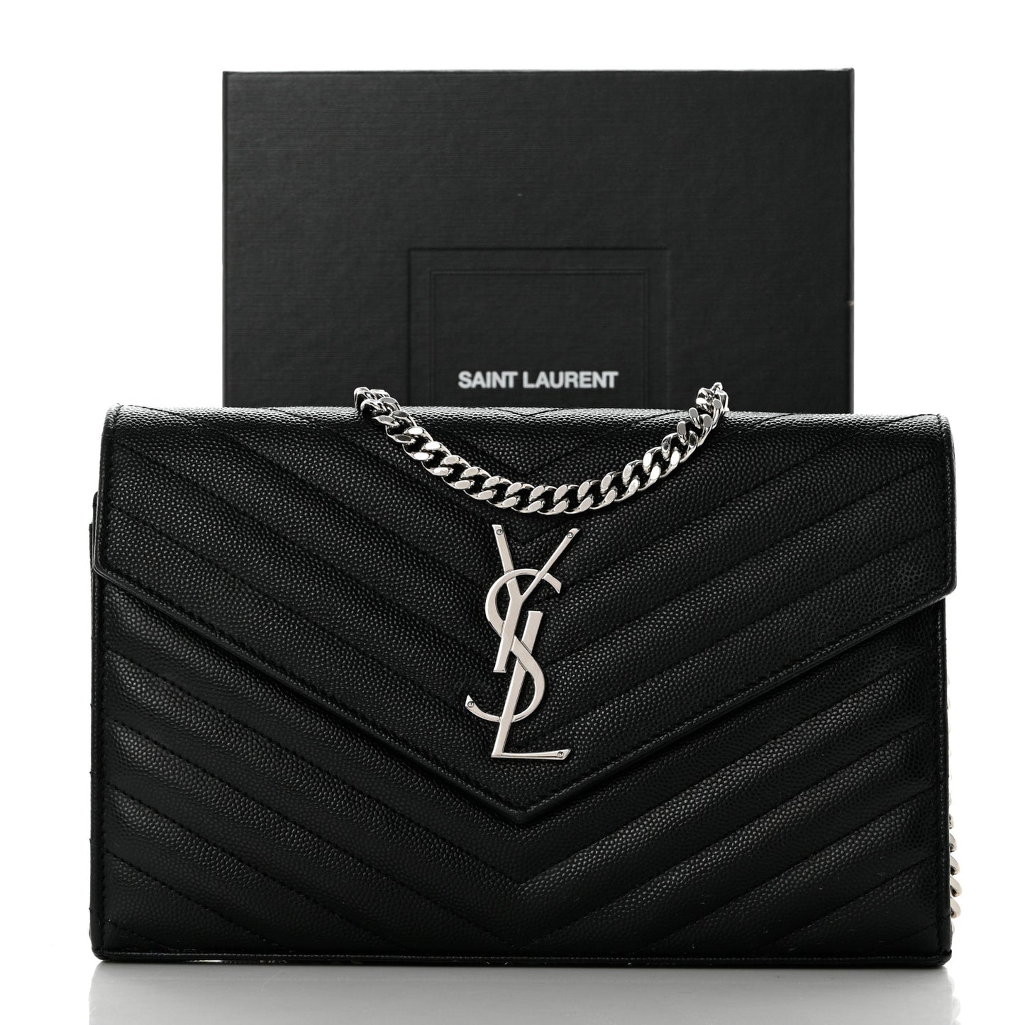 Grain De Poudre Matelasse Chevron Monogram Chain Wallet Black