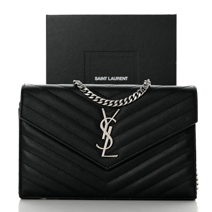 Saint Laurent Grain De Poudre Matelasse Chevron Monogram Chain Wallet Black 9 of 9