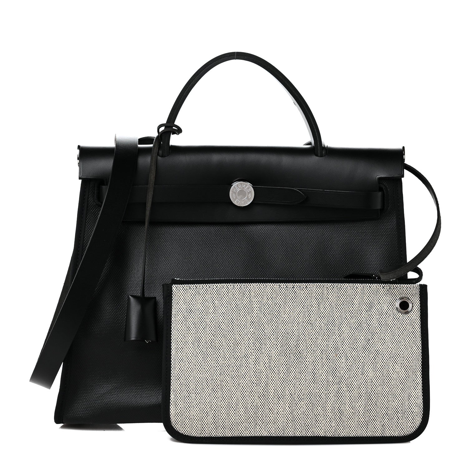Hermes Toile H Berline Vache Hunter Herbag Zip PM 31 Black Ecru 1 of 7