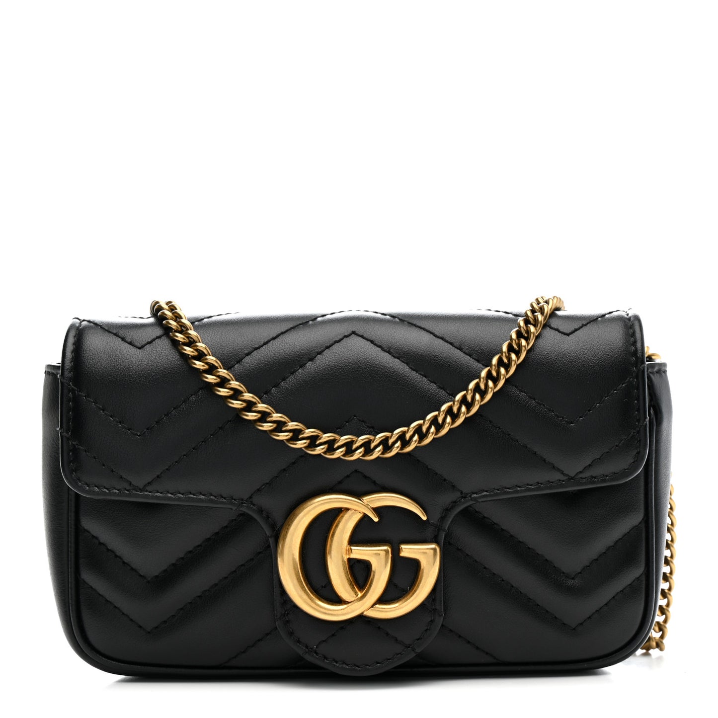 Calfskin Matelasse Super Mini GG Marmont Shoulder Bag Black