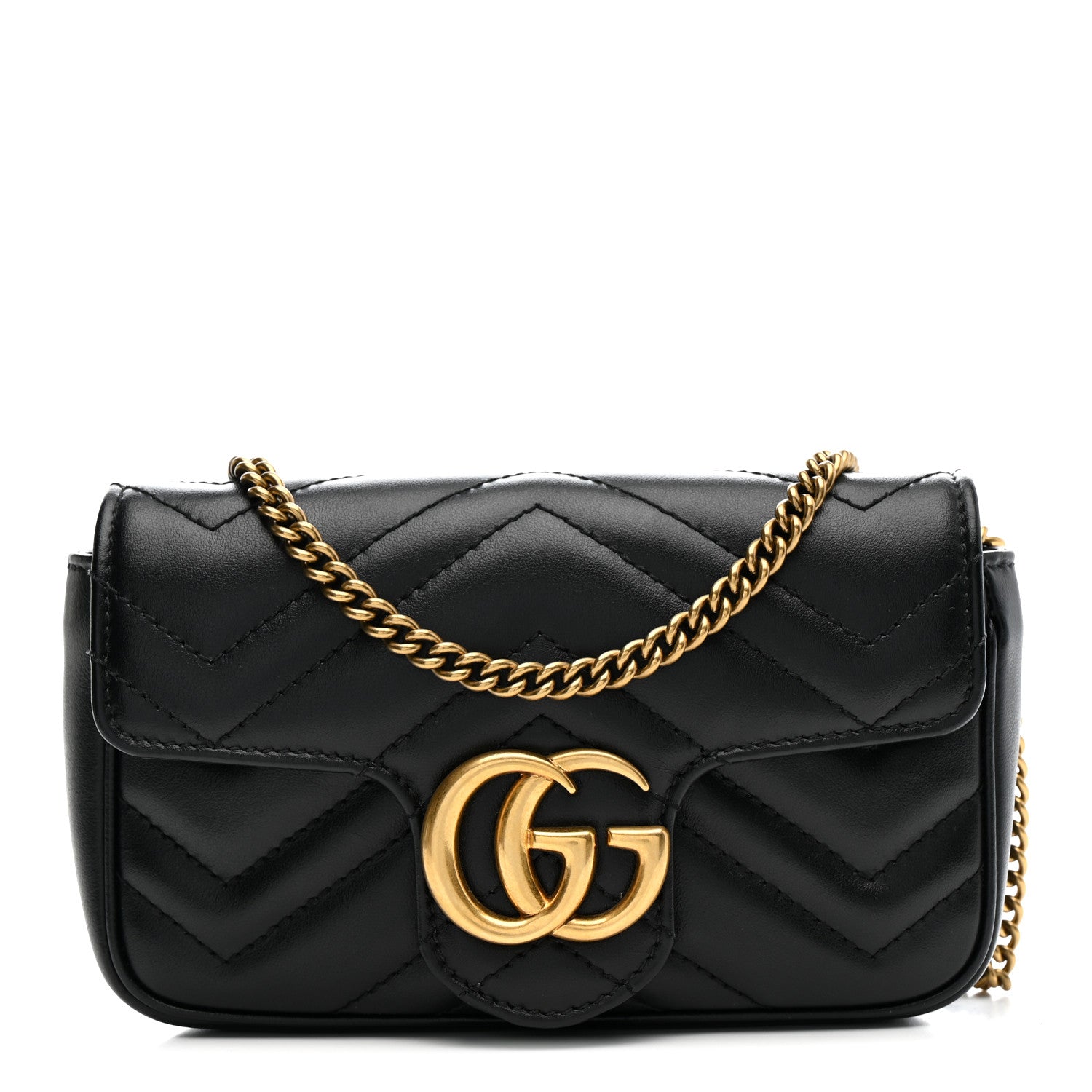 Gucci Calfskin Matelasse Super Mini GG Marmont Shoulder Bag Black 1 of 12