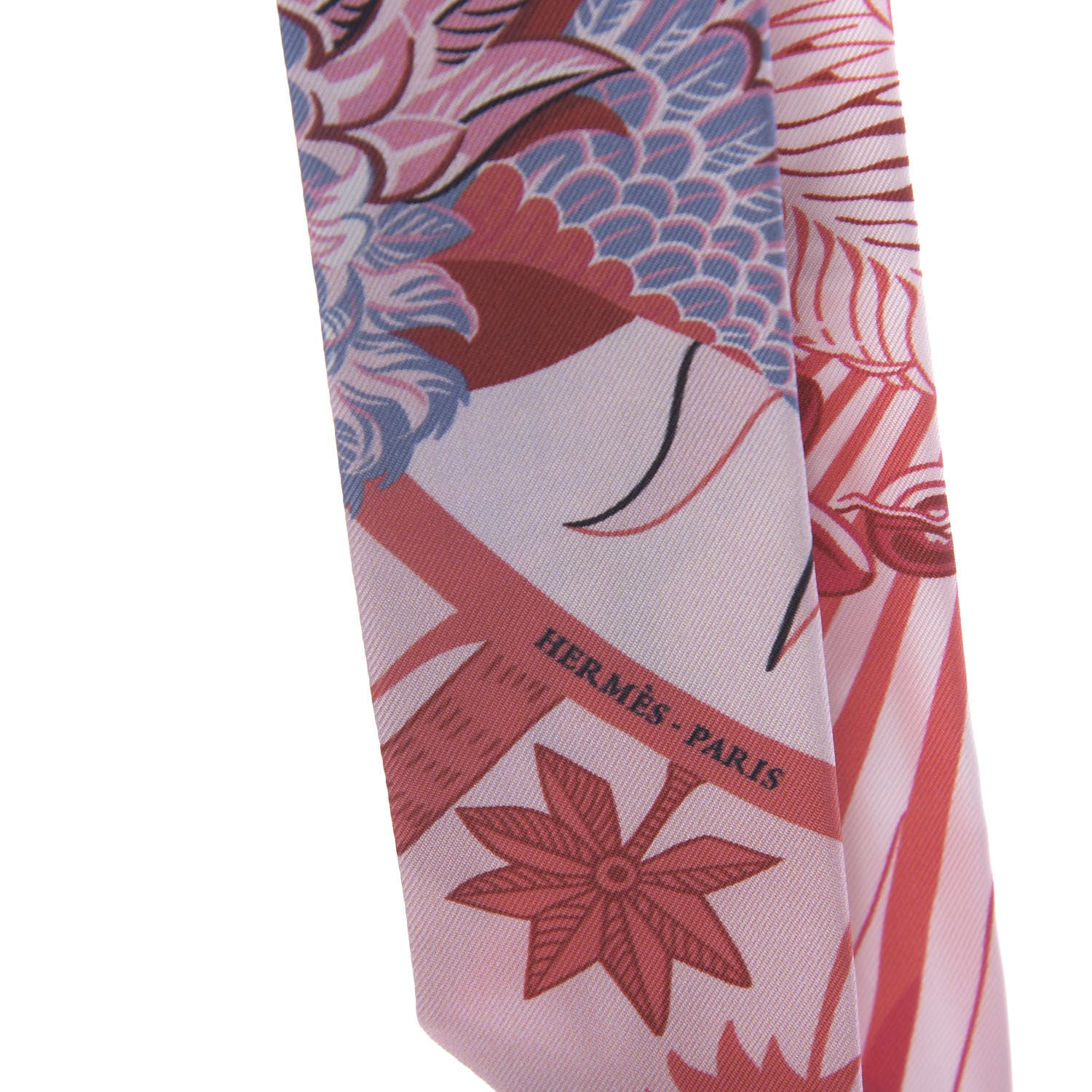 Hermes Silk Mythiques Phoenix Coloriages Twilly Blanc Corail Blue Jean 2 of 4