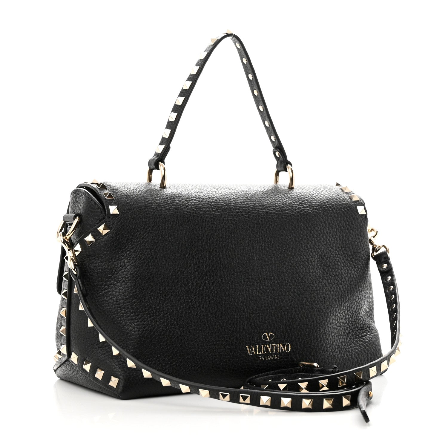 Valentino Garavani Pebbled Calfskin Rockstud Single Handle Flap Bag Black 3 of 9
