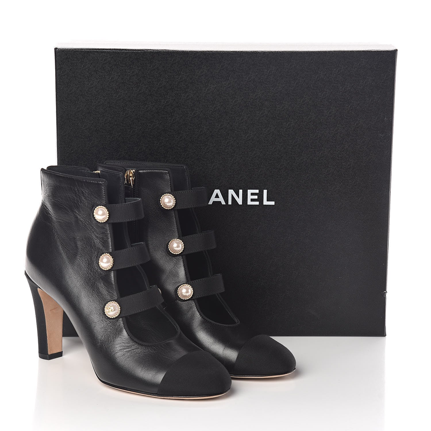Chanel Lambskin Grosgrain Cap Toe Pearl Ankle Boots 38.5 Black 7 of 7