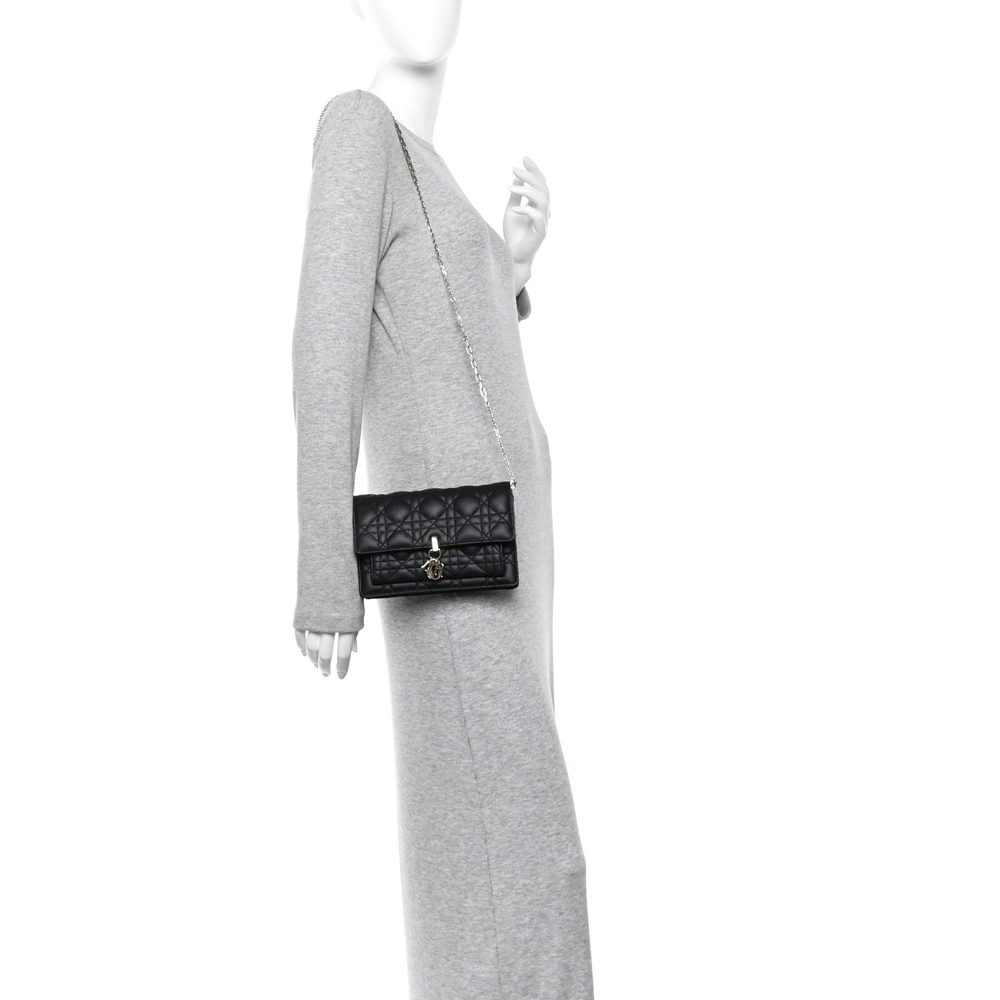 Lambskin Cannage Chain My Dior Daily Chain Pouch Black