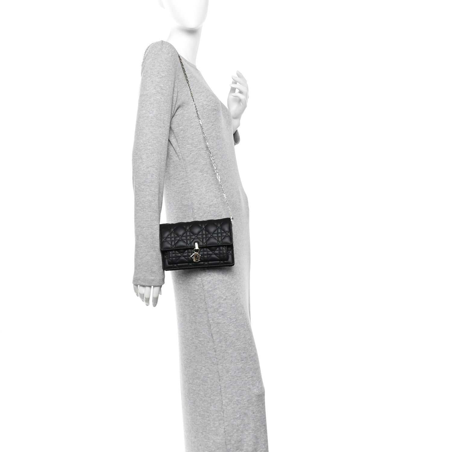 Christian Dior Lambskin Cannage Chain My Dior Daily Chain Pouch Black 2 of 12