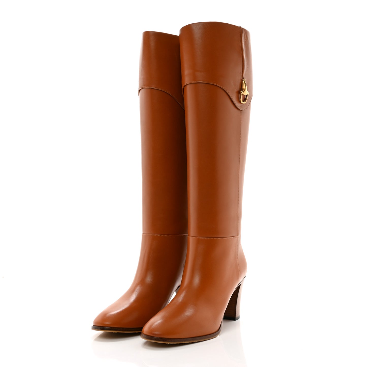 Calfskin Half Horsebit Tall Boots 41 Cognac