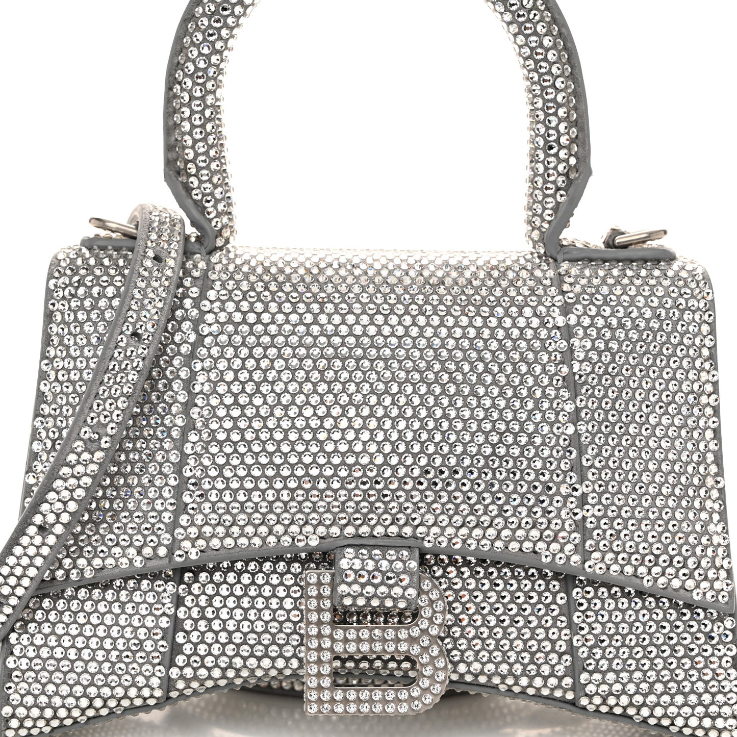 Strass Suede Hourglass Top Handle Bag XS Smoke Grey Crystal