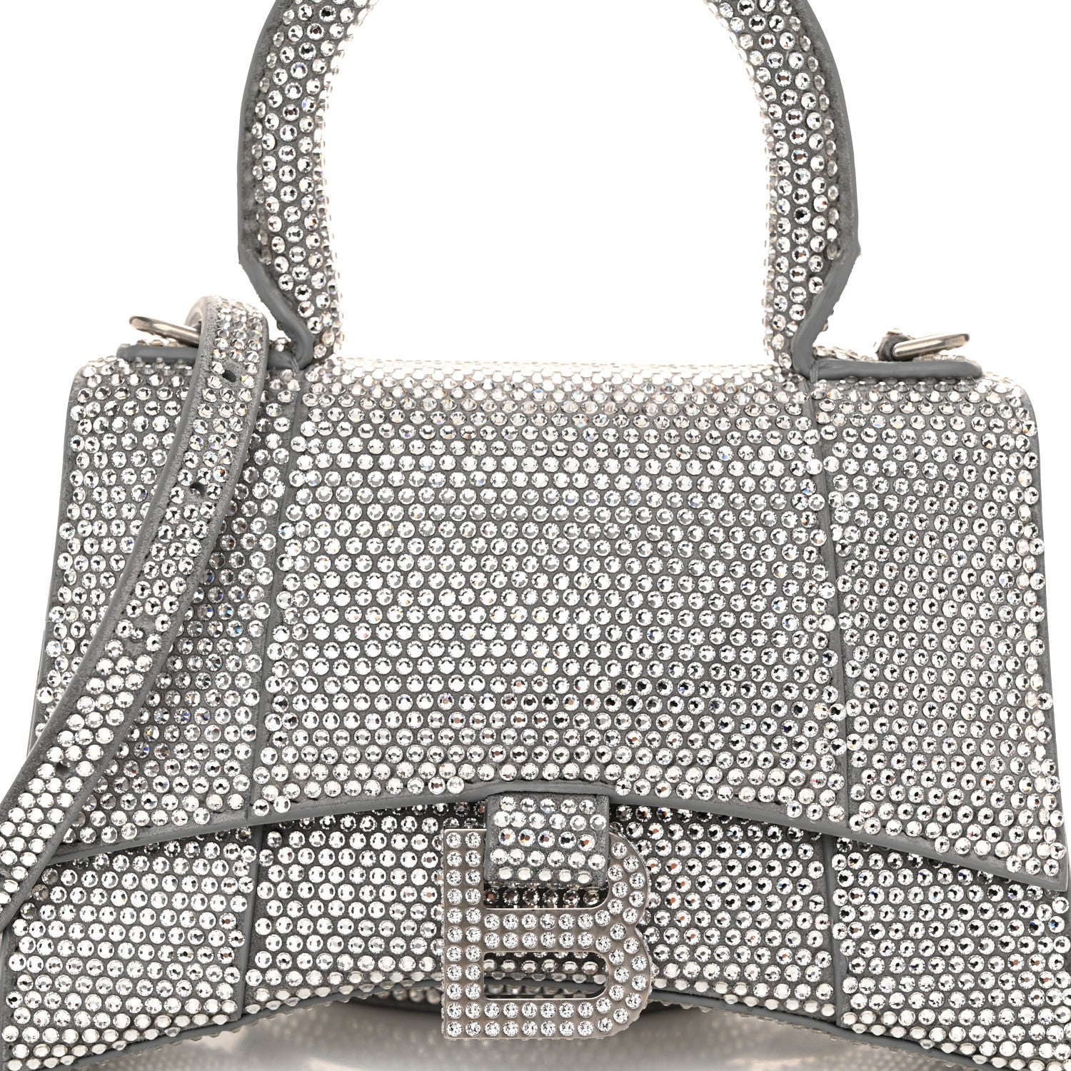 Balenciaga Strass Suede Hourglass Top Handle Bag XS Smoke Grey Crystal 9 of 11