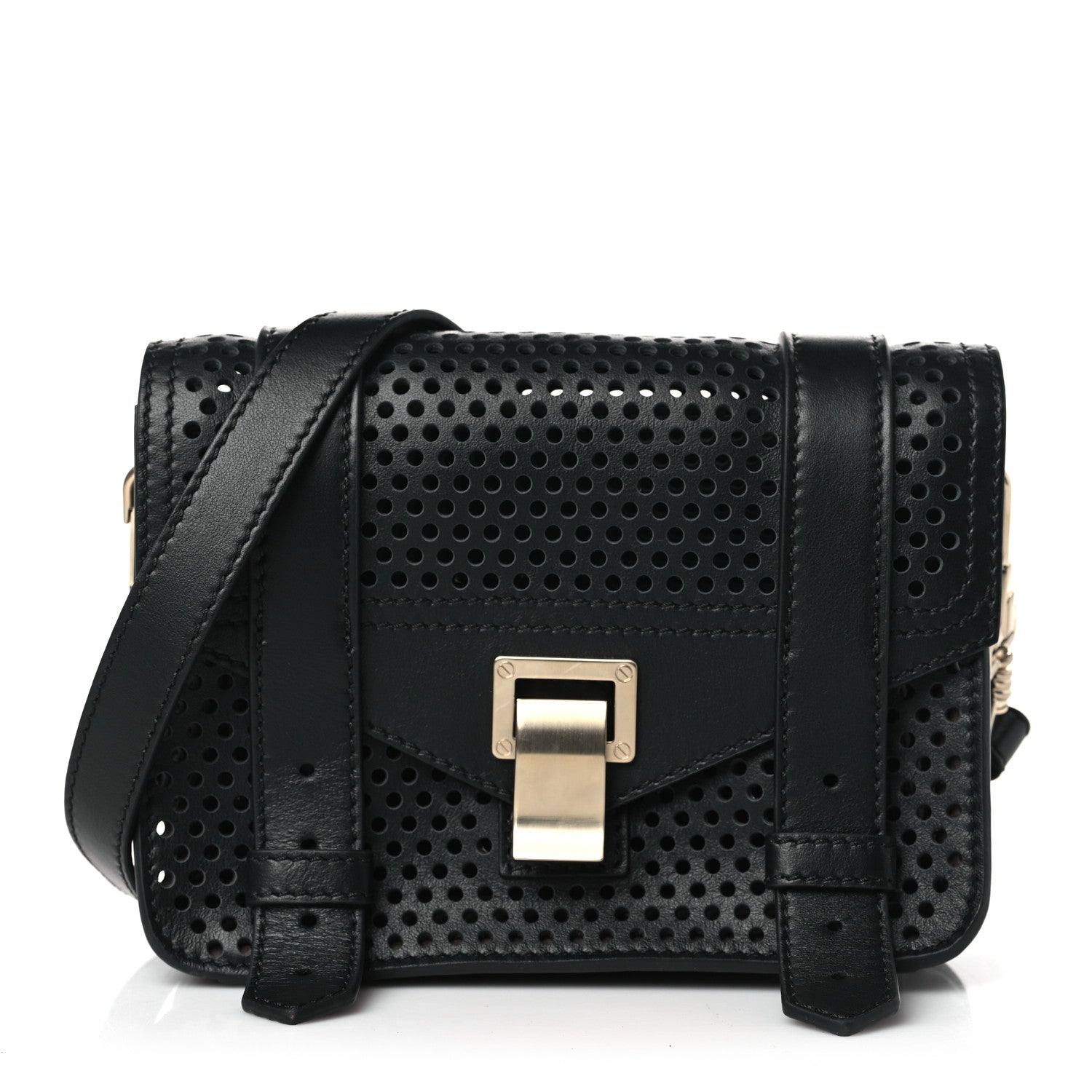 Proenza Schouler Lambskin Perforated Mini PS1 Satchel Black 1 of 10