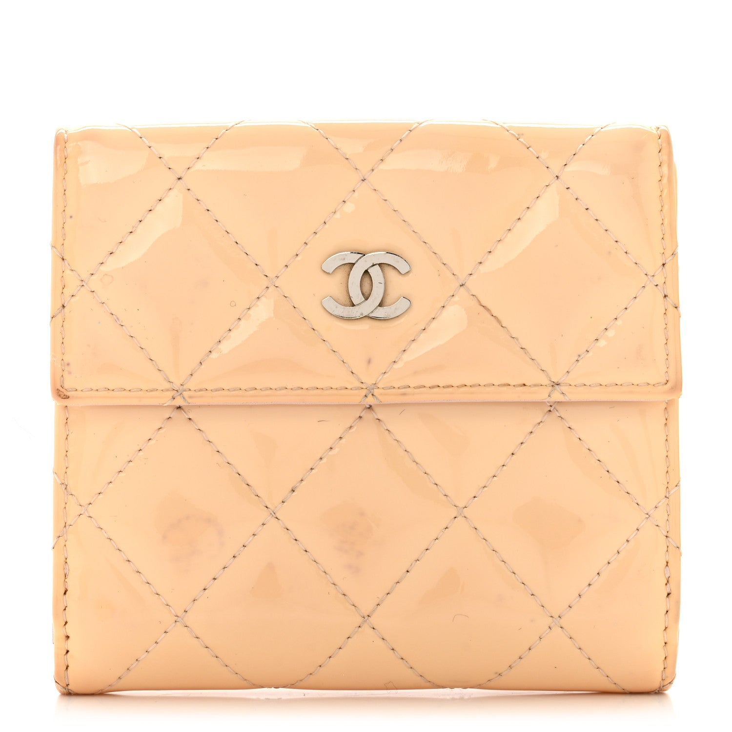 Chanel Striated Patent Quilted Compact French Flap Wallet Beige Light Pink 1 of 16