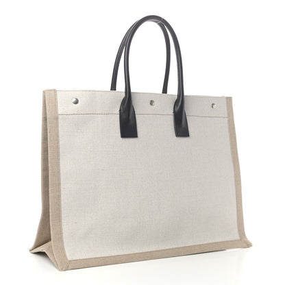 Saint Laurent Linen Calfskin Rive Gauche Tote Optic White 2 of 8