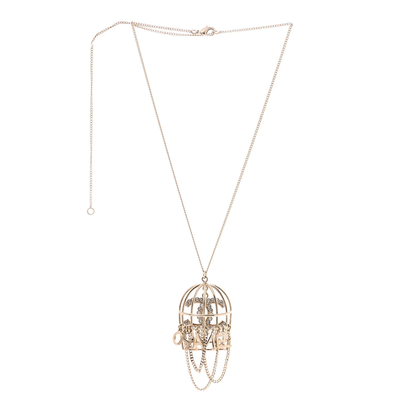 Metal Crystal Logo Bird Cage Necklace Gold