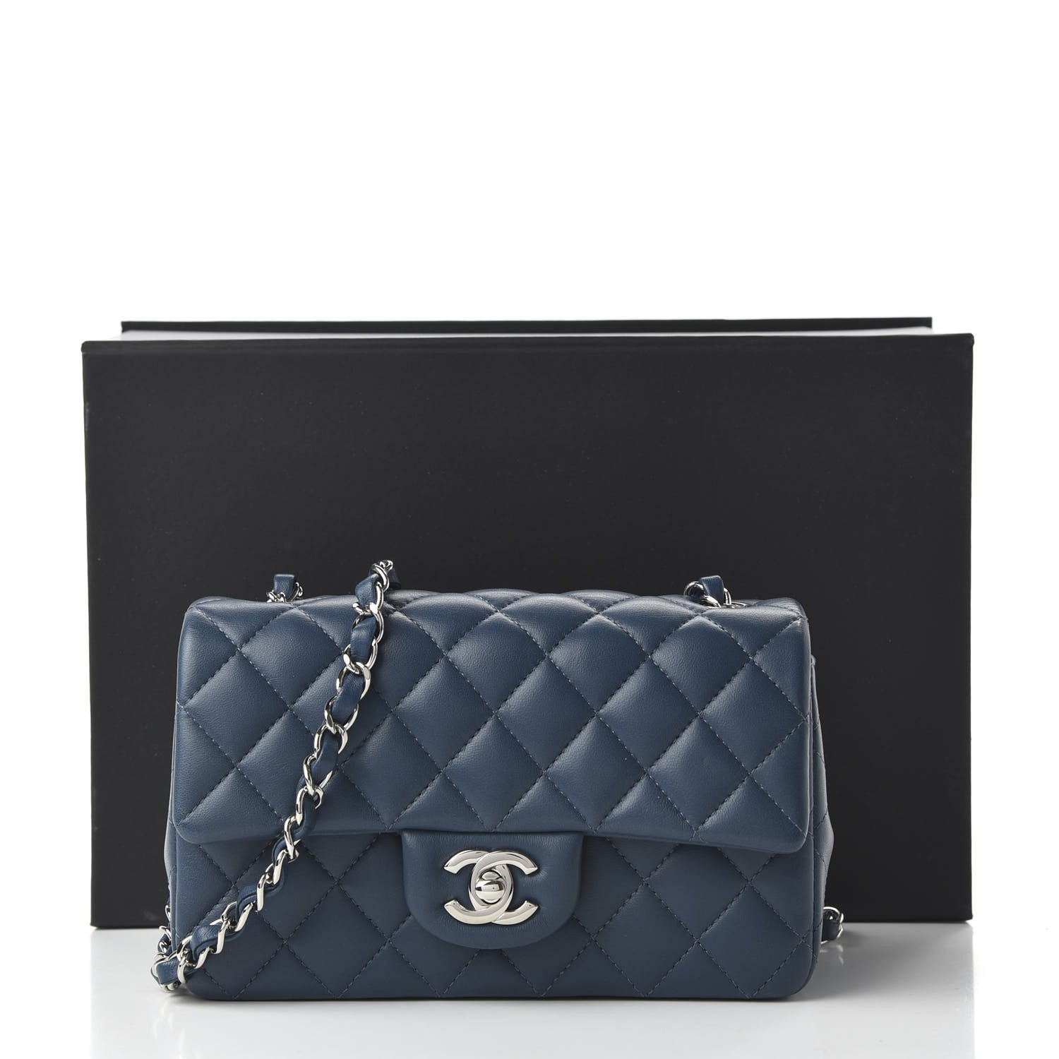 Chanel Lambskin Quilted Mini Rectangular Flap Dark Blue 11 of 11