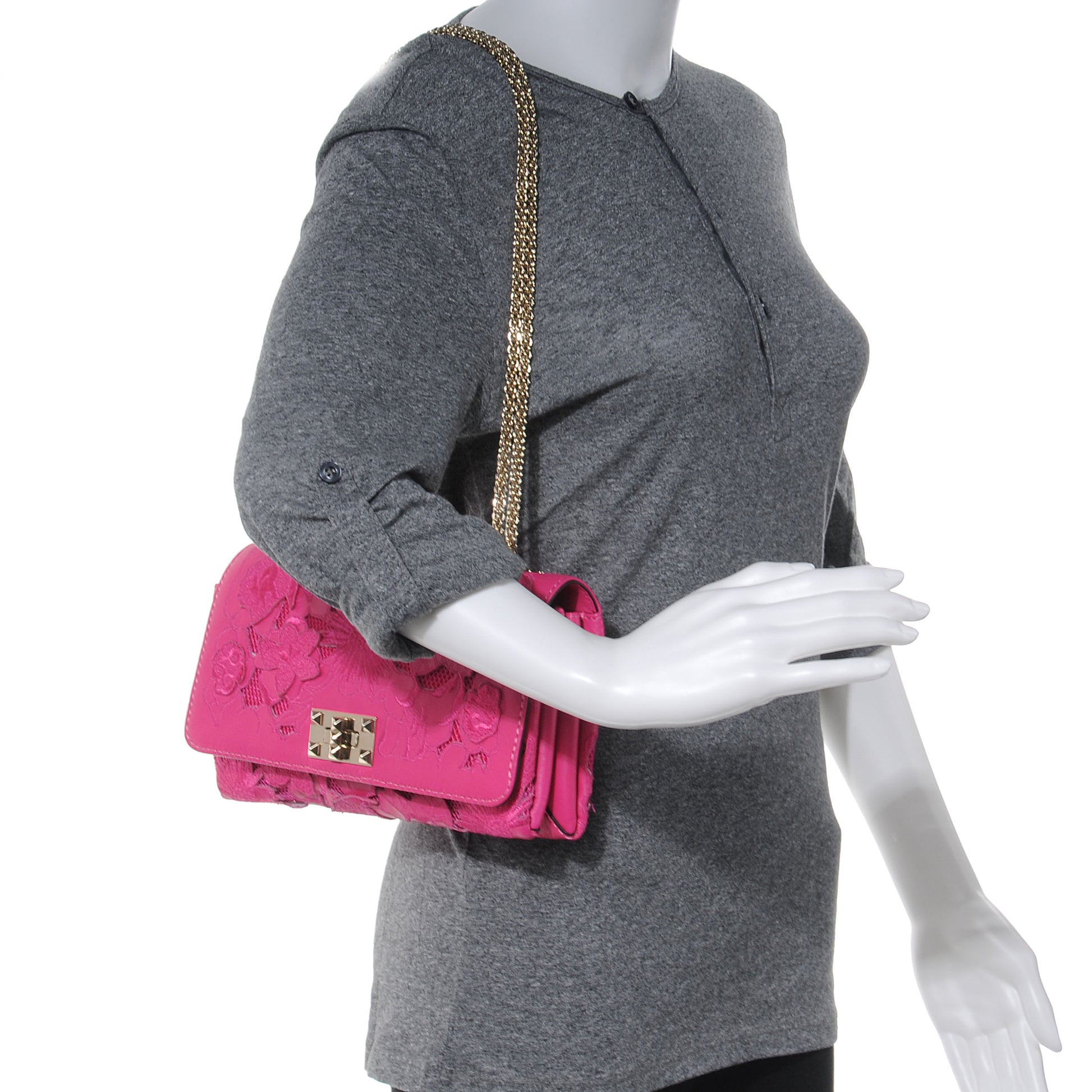 Valentino Garavani Nappa Lace Girello Flap Pop Fuxia 2 of 8