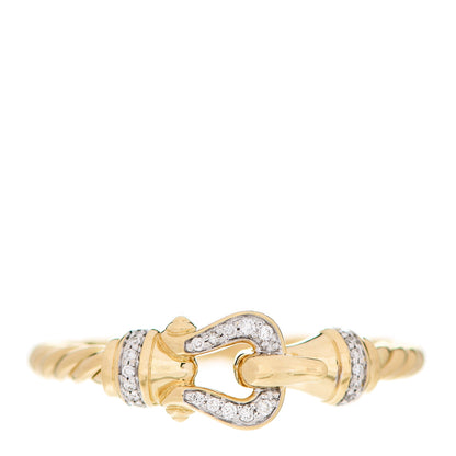 David Yurman 18K Yellow Gold Diamond Petite Buckle Cable Ring 53 6.25 1 of 4